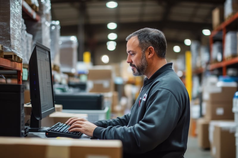 logistics manager looking at computer